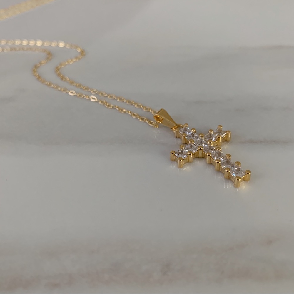 Crystal Cross Necklace | 18k Gold Filled - Picture 6 of 8